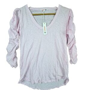 Sundry Blouse Top Womens 1 Pink Ruched Sleeve High Low Hem Burnout Girly Casual